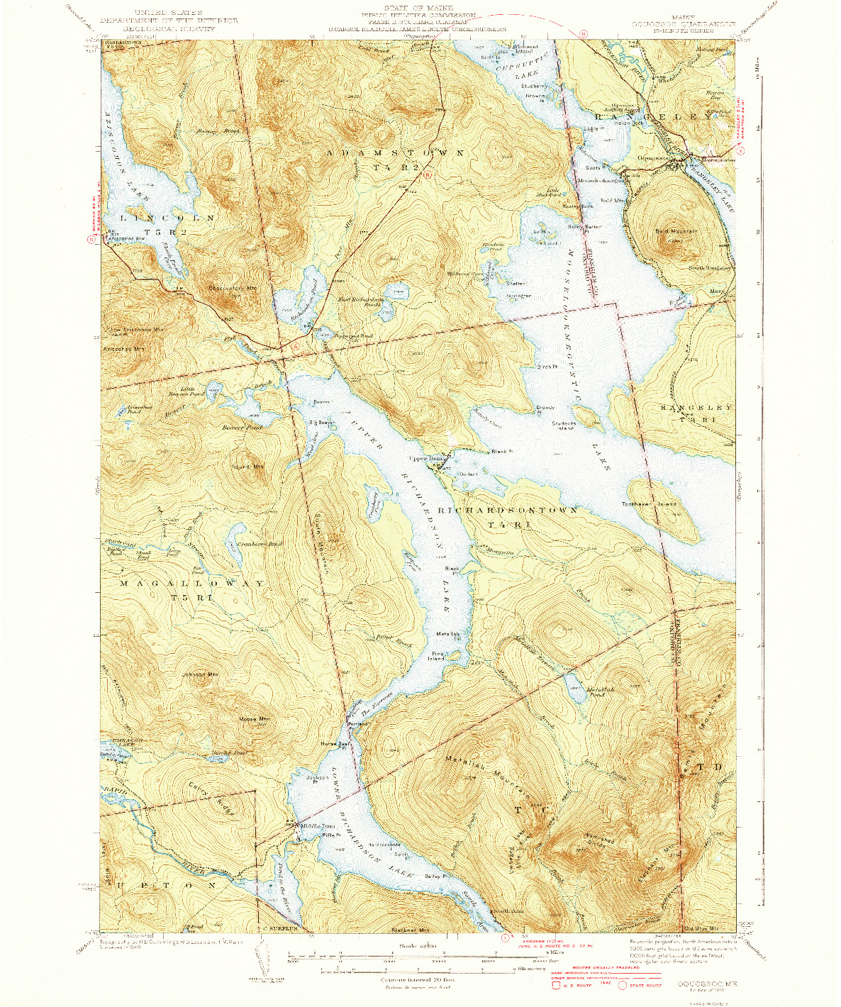 USGS 1:62500-SCALE QUADRANGLE FOR OQUOSSOC, ME 1942