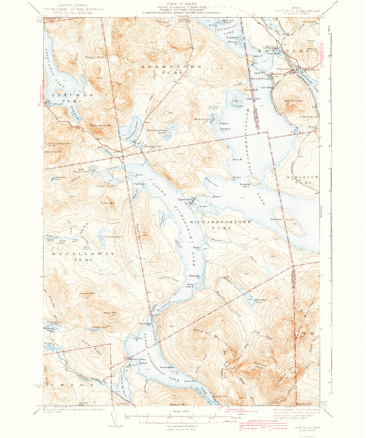 USGS 1:62500-SCALE QUADRANGLE FOR OQUOSSOC, ME 1942