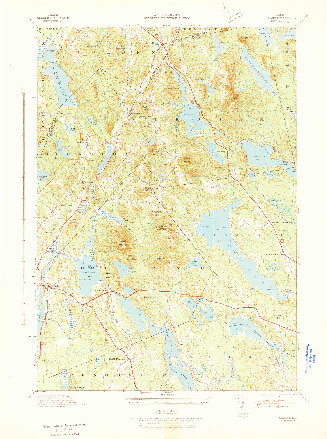 USGS 1:62500-SCALE QUADRANGLE FOR ORLAND, ME 1942
