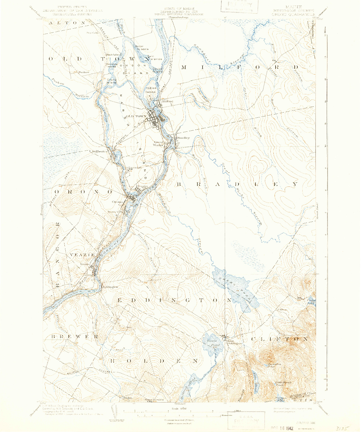 USGS 1:62500-SCALE QUADRANGLE FOR ORONO, ME 1902