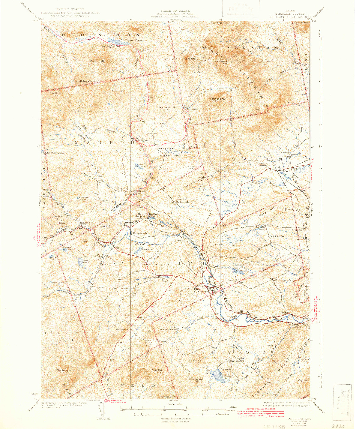 USGS 1:62500-SCALE QUADRANGLE FOR PHILLIPS, ME 1932