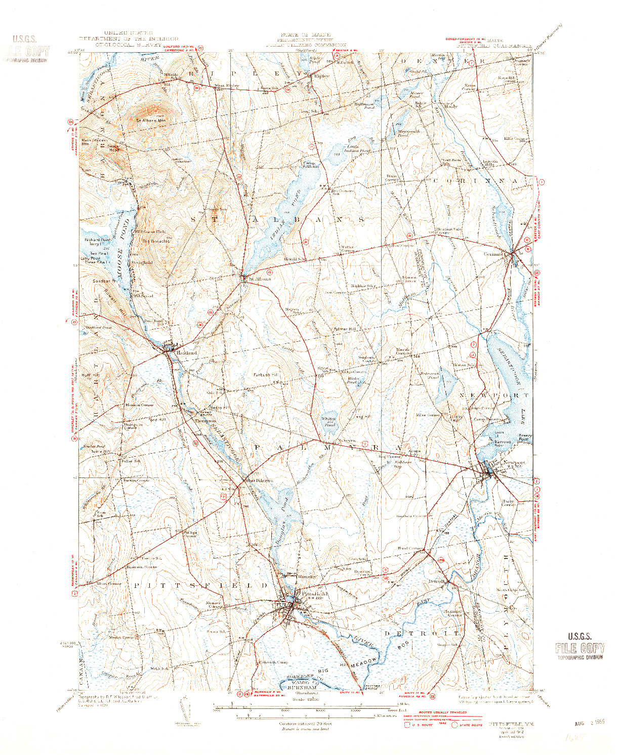 USGS 1:62500-SCALE QUADRANGLE FOR PITTSFIELD, ME 1932