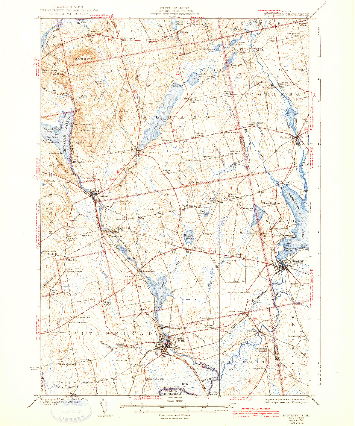 USGS 1:62500-SCALE QUADRANGLE FOR PITTSFIELD, ME 1932