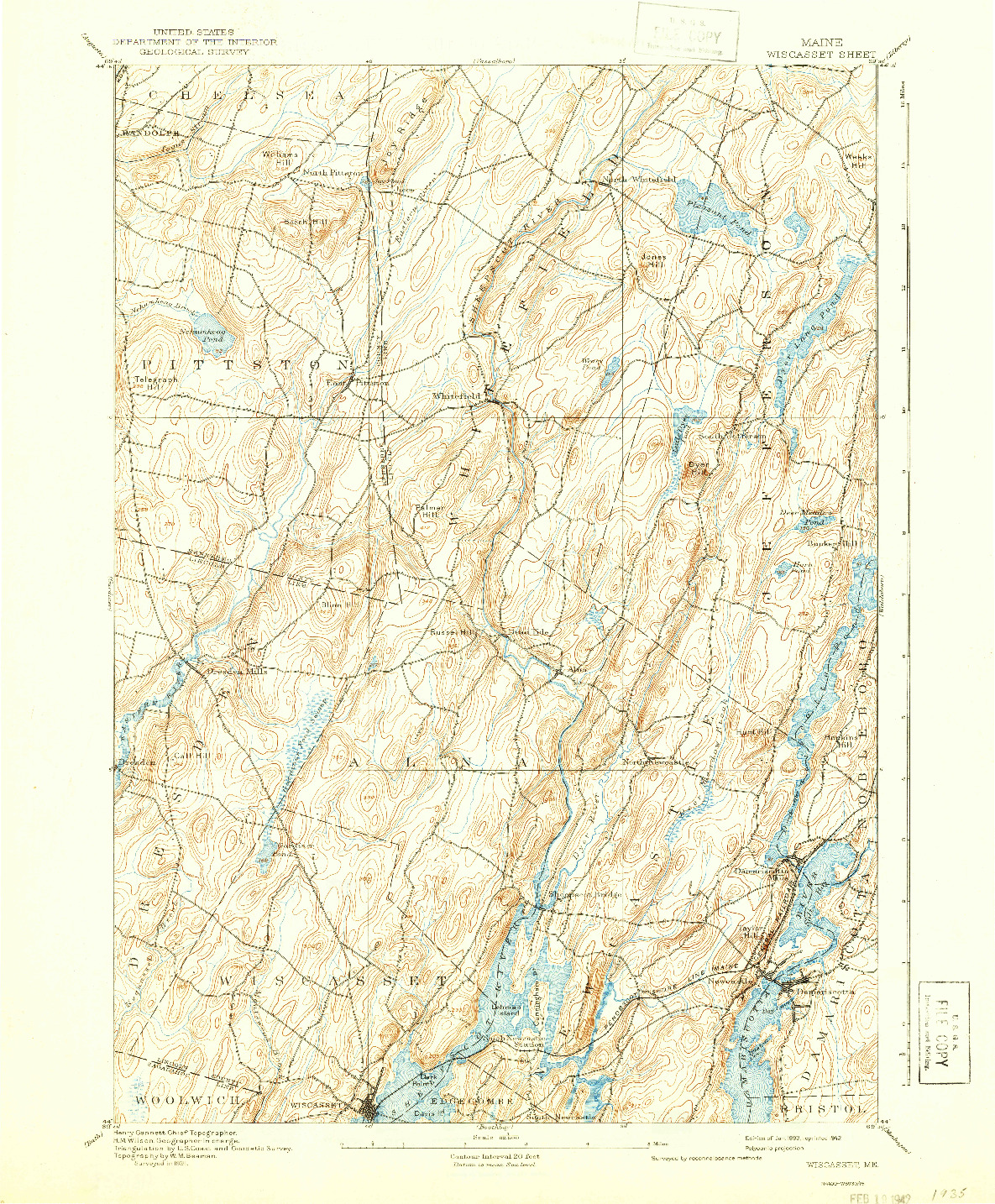 USGS 1:62500-SCALE QUADRANGLE FOR WISCASSET, ME 1893