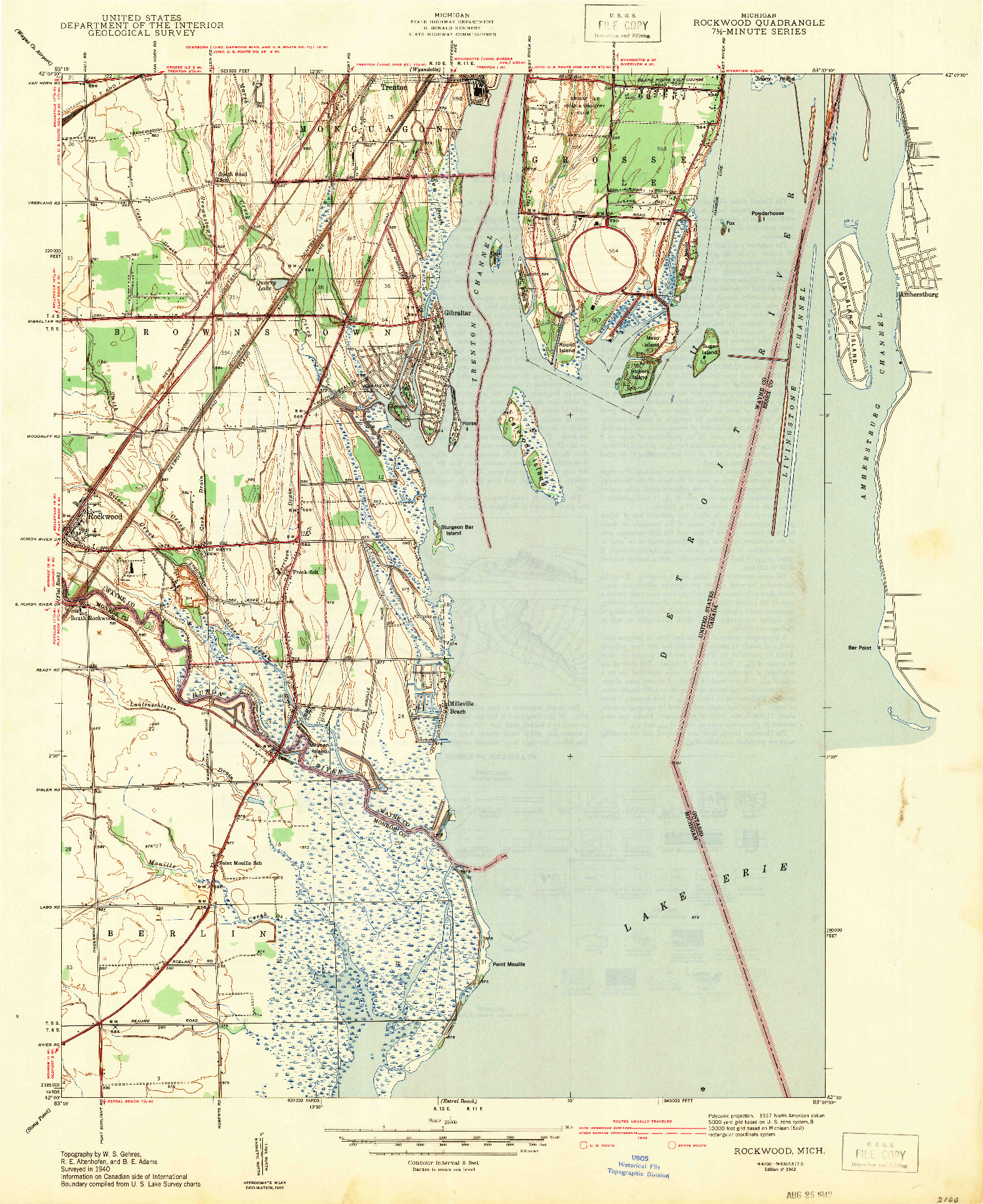 USGS 1:24000-SCALE QUADRANGLE FOR ROCKWOOD, MI 1942