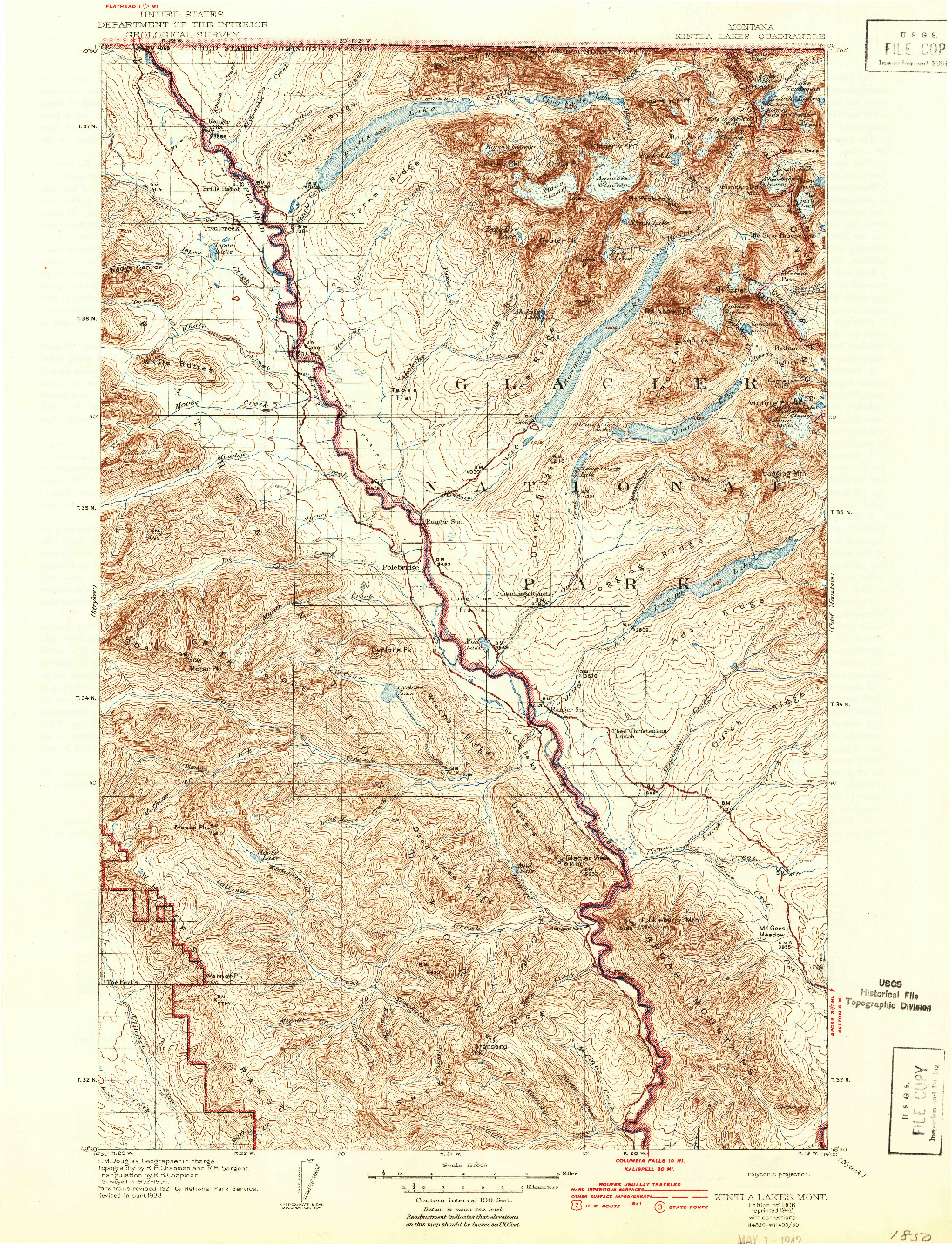 USGS 1:125000-SCALE QUADRANGLE FOR KINTLA LAKES, MT 1906