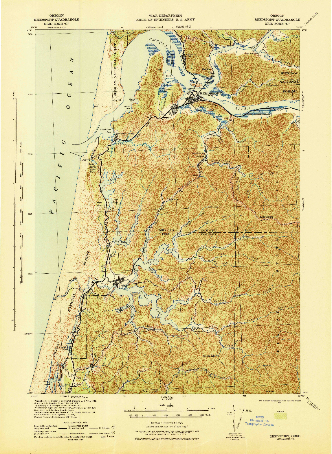 USGS 1:62500-SCALE QUADRANGLE FOR REEDSPORT, OR 1942