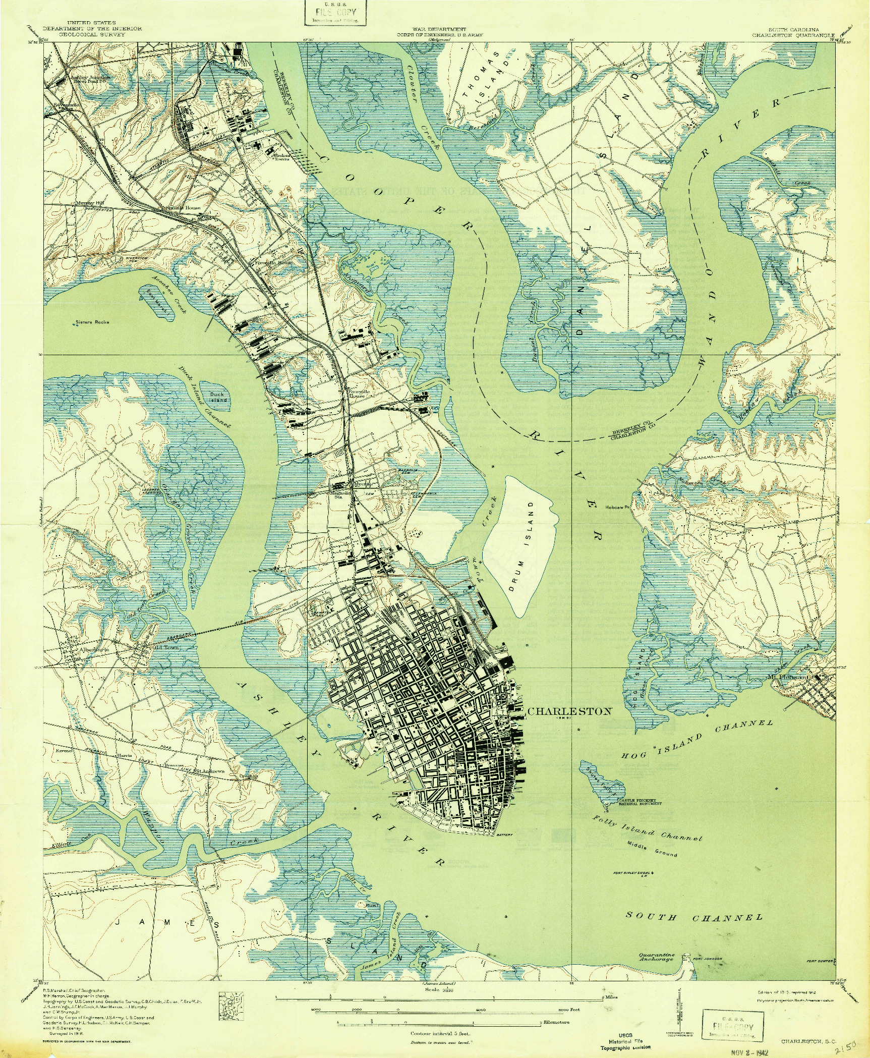 USGS 1:21120-SCALE QUADRANGLE FOR CHARLESTON, SC 1919