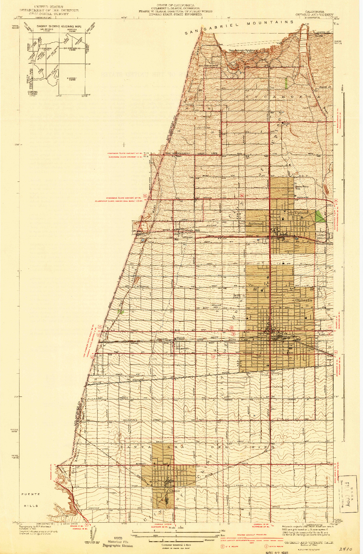 USGS 1:31680-SCALE QUADRANGLE FOR ONTARIO AND VICINITY, CA 1942