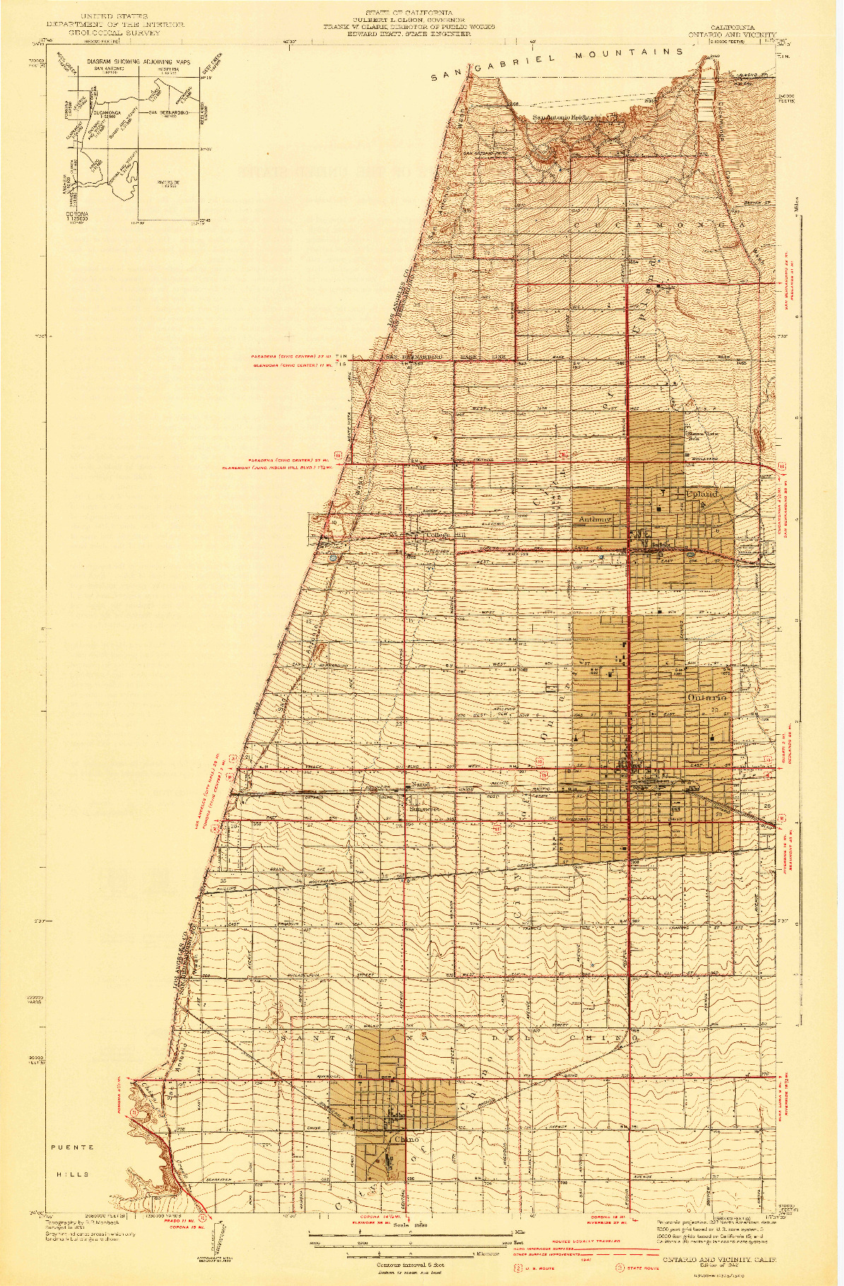 USGS 1:31680-SCALE QUADRANGLE FOR ONTARIO AND VICINITY, CA 1942