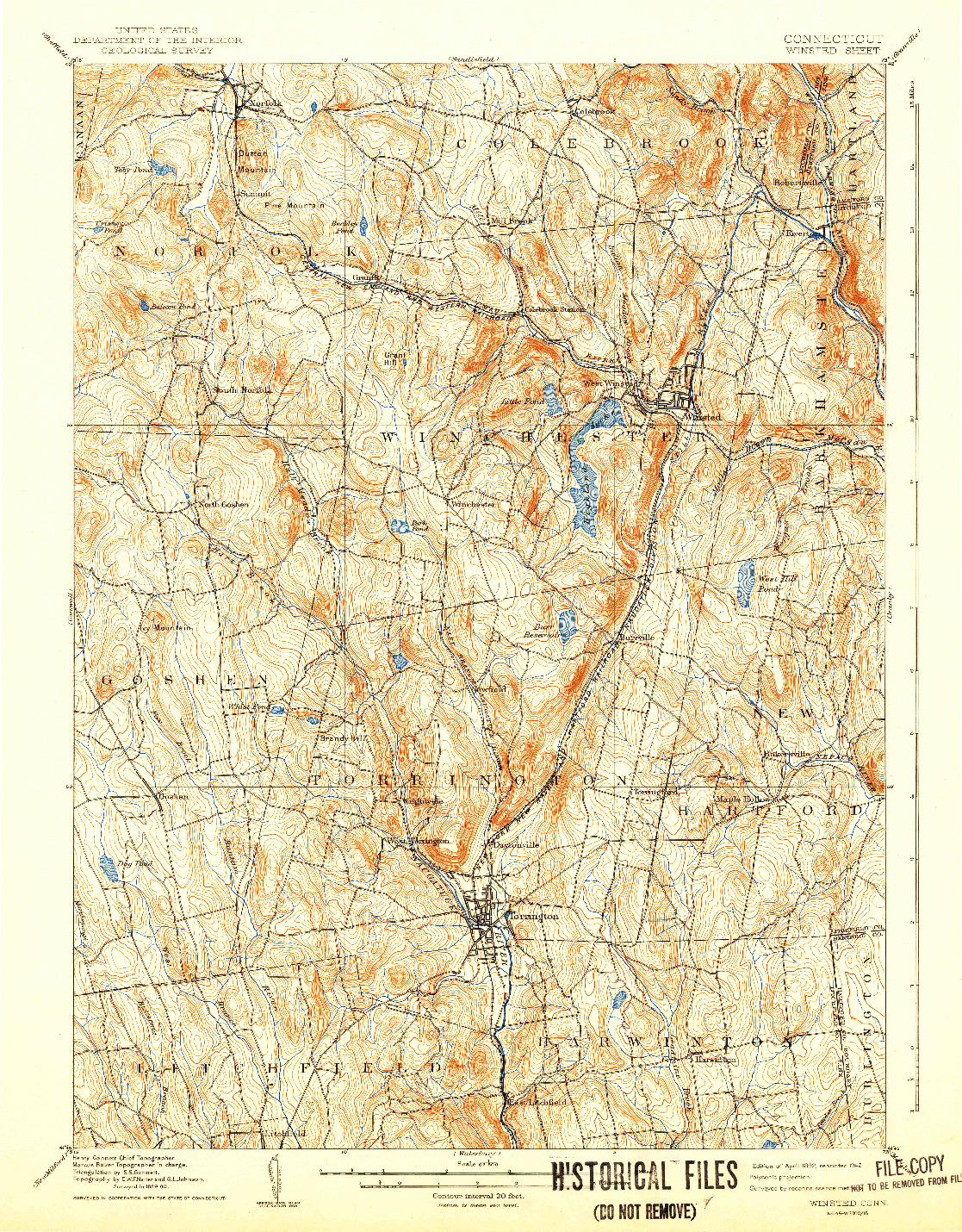 USGS 1:62500-SCALE QUADRANGLE FOR WINSTED, CT 1892