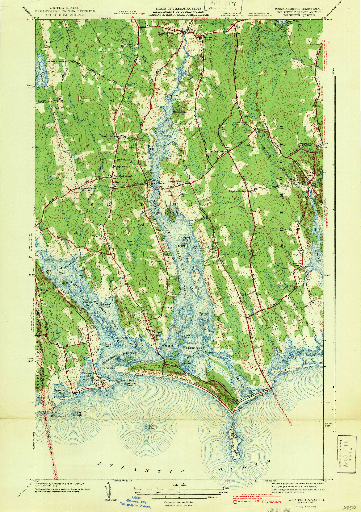 USGS 1:31680-SCALE QUADRANGLE FOR WESTPORT, MA 1942
