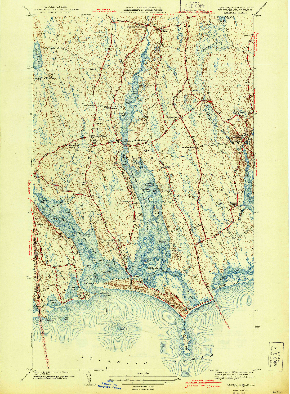 USGS 1:31680-SCALE QUADRANGLE FOR WESTPORT, MA 1942