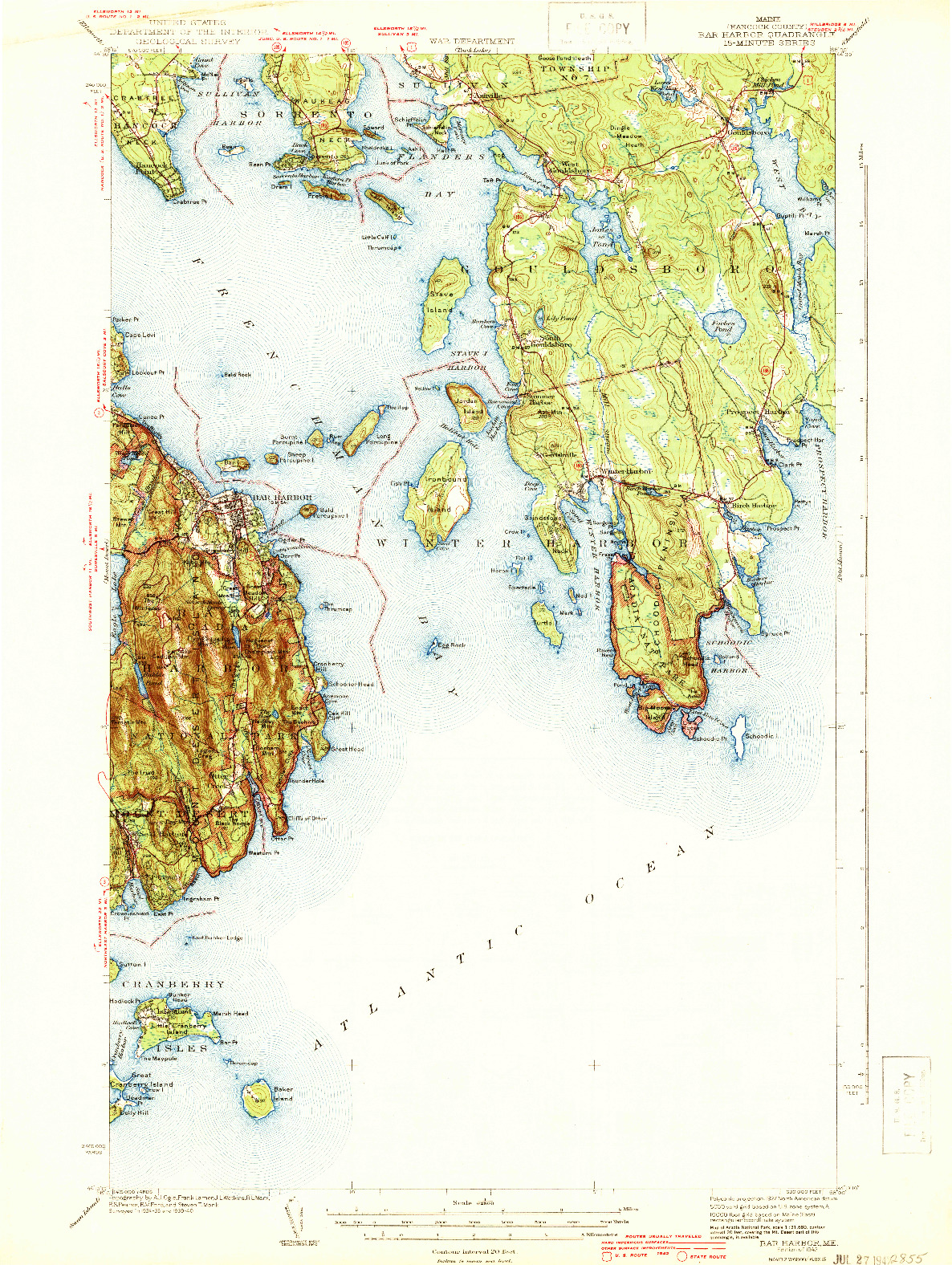 USGS 1:62500-SCALE QUADRANGLE FOR BAR HARBOR, ME 1942