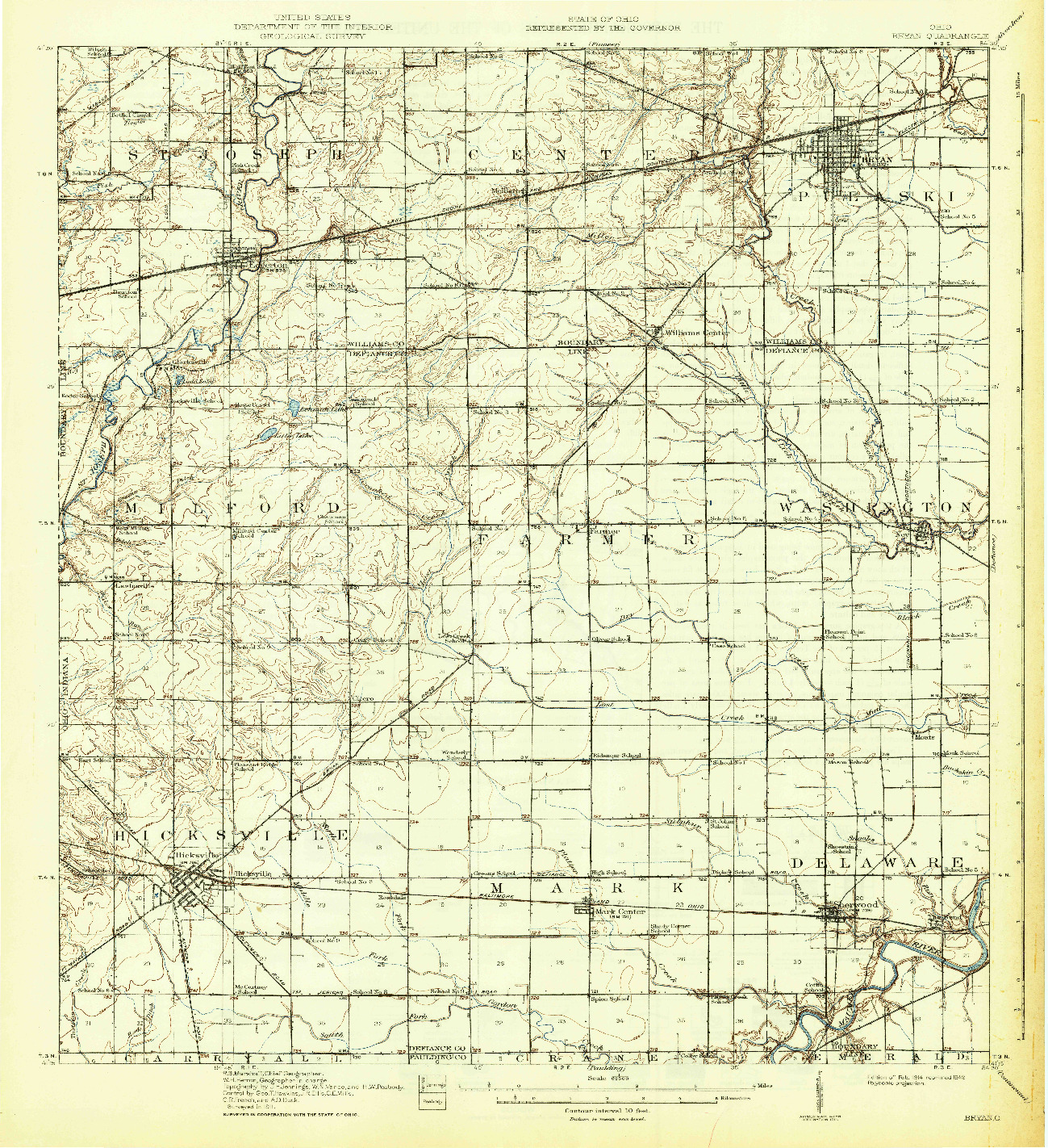 USGS 1:62500-SCALE QUADRANGLE FOR BRYAN, OH 1914