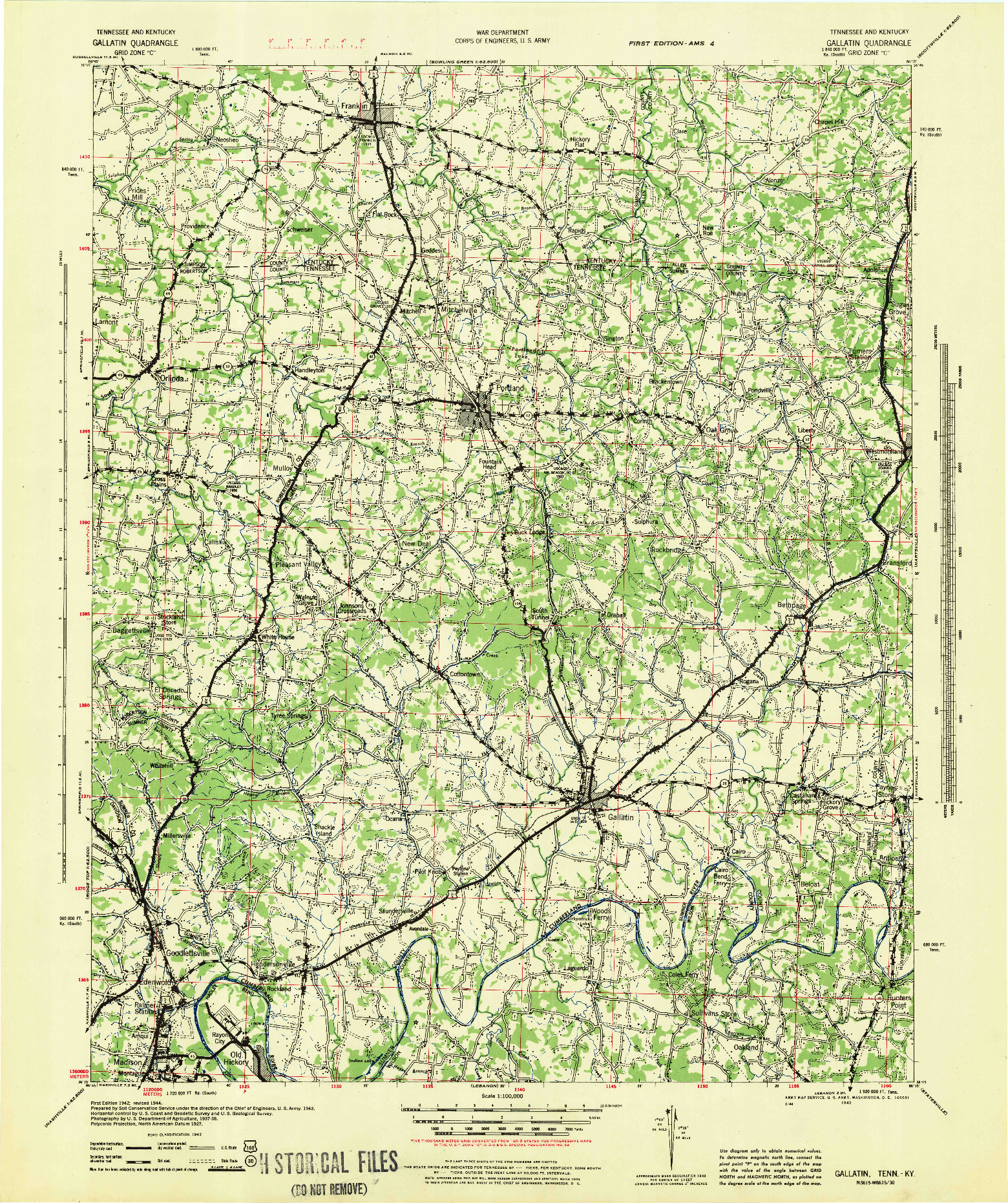 USGS 1:100000-SCALE QUADRANGLE FOR GALLATIN, TN 1942