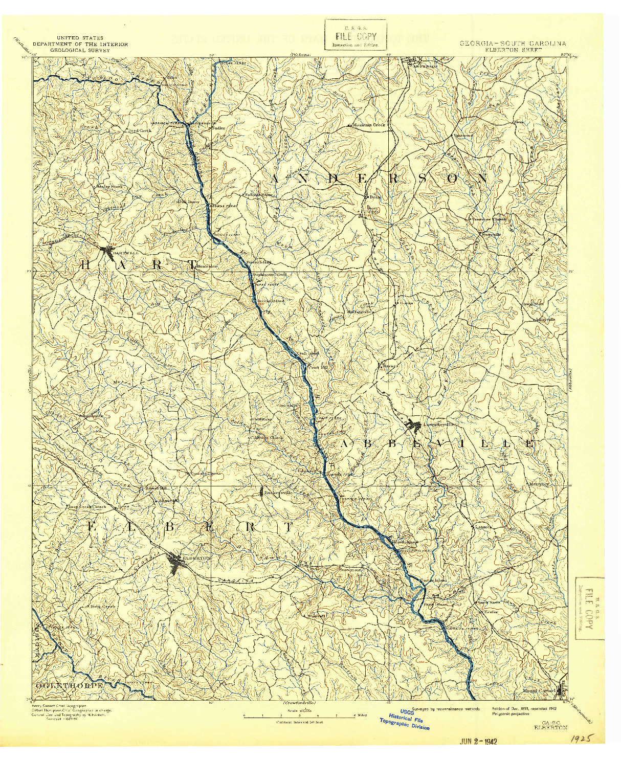 USGS 1:125000-SCALE QUADRANGLE FOR ELBERTON, GA 1893