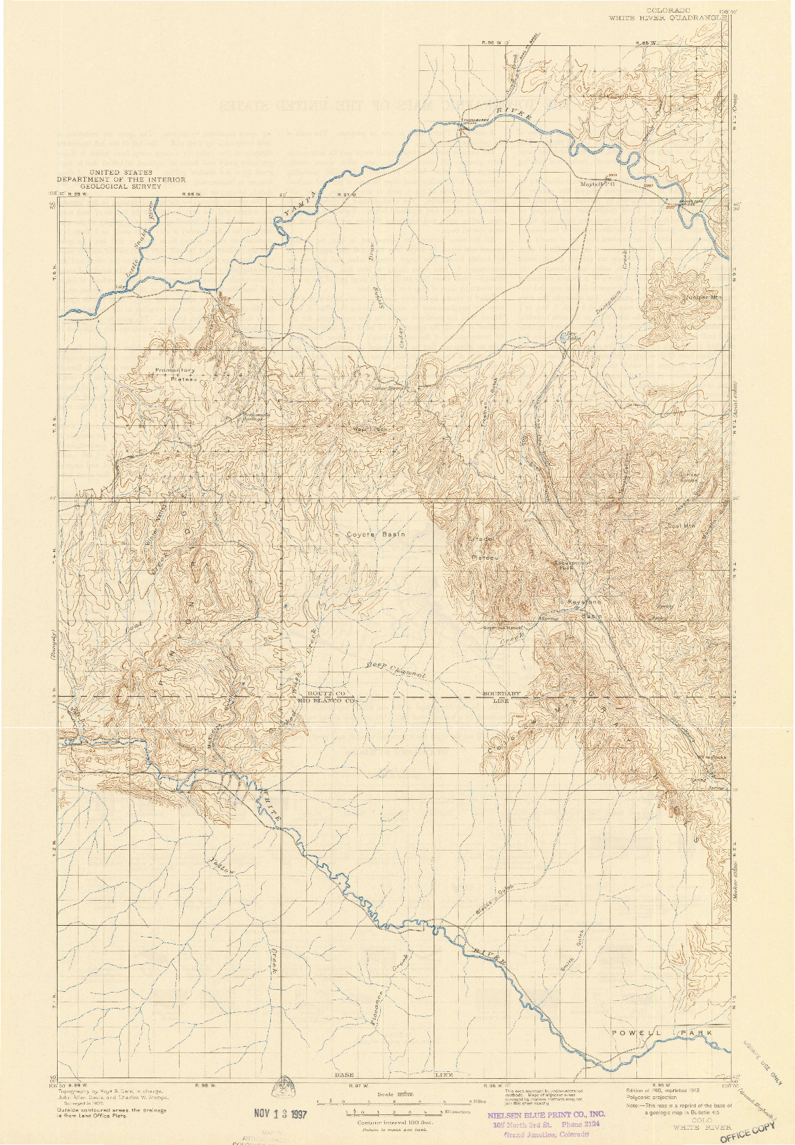 USGS 1:125000-SCALE QUADRANGLE FOR WHITE RIVER, CO 1910