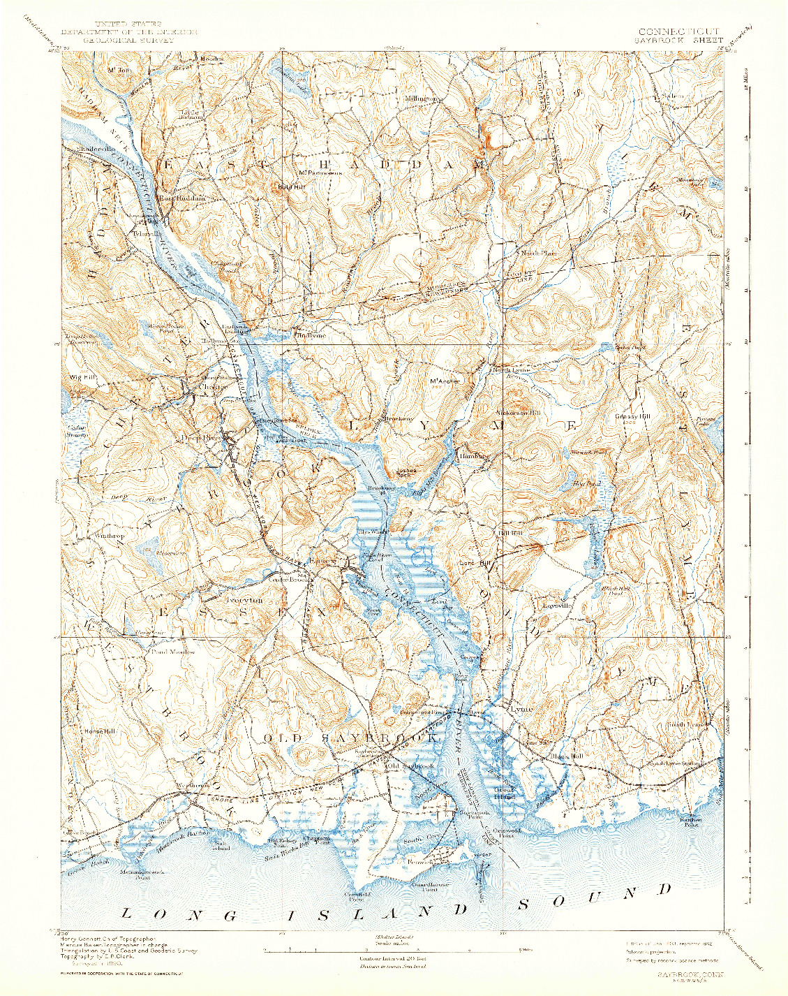 USGS 1:62500-SCALE QUADRANGLE FOR SAYBROOK, CT 1893