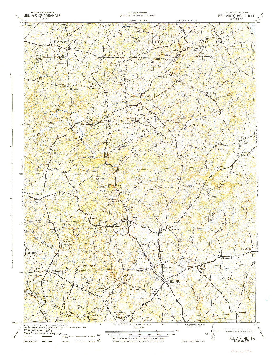 USGS 1:62500-SCALE QUADRANGLE FOR BEL AIR, MD 1942