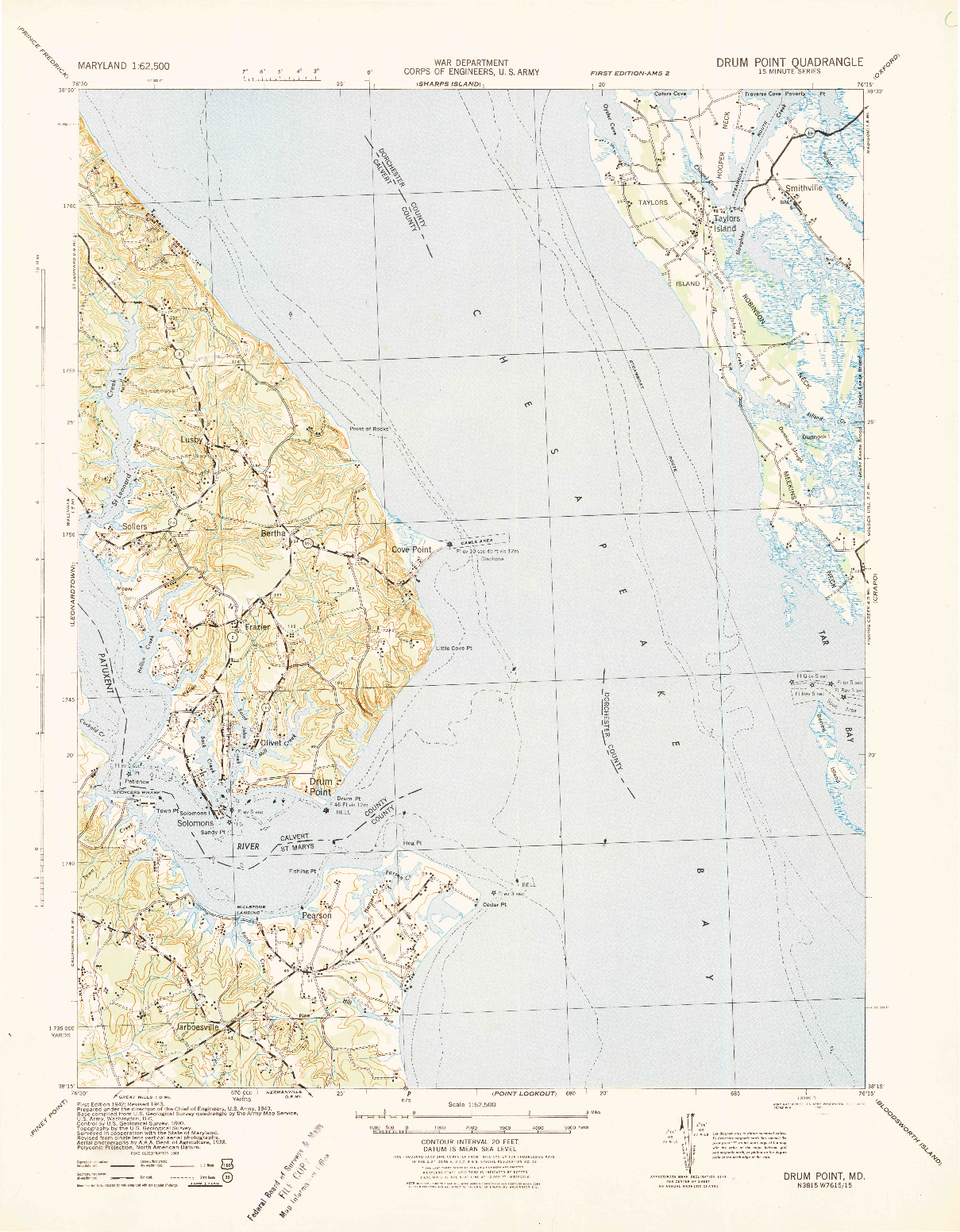 USGS 1:62500-SCALE QUADRANGLE FOR DRUM POINT, MD 1942
