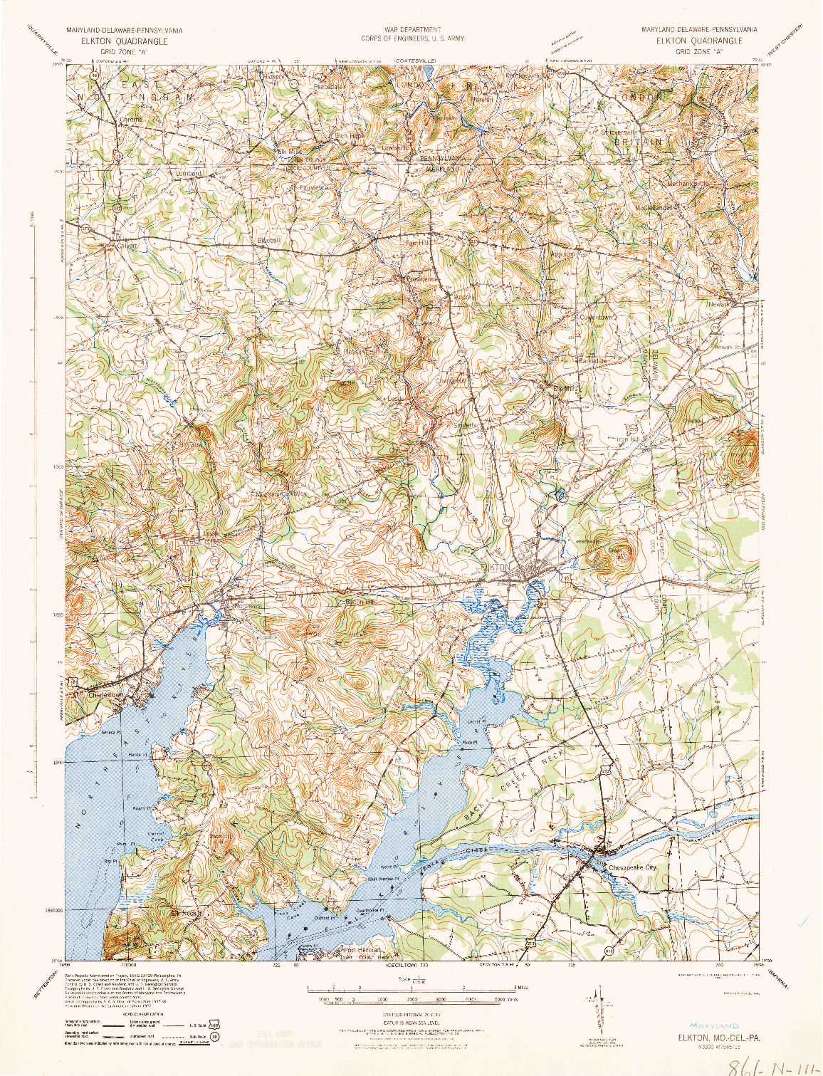 USGS 1:62500-SCALE QUADRANGLE FOR ELKTON, MD 1942