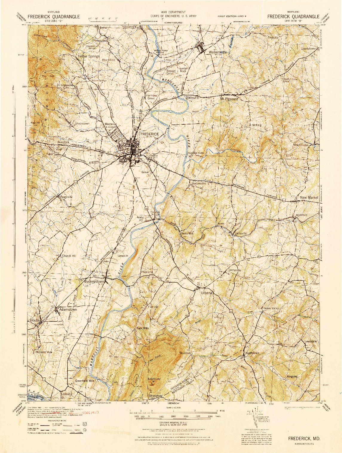 USGS 1:62500-SCALE QUADRANGLE FOR FREDERICK, MD 1942