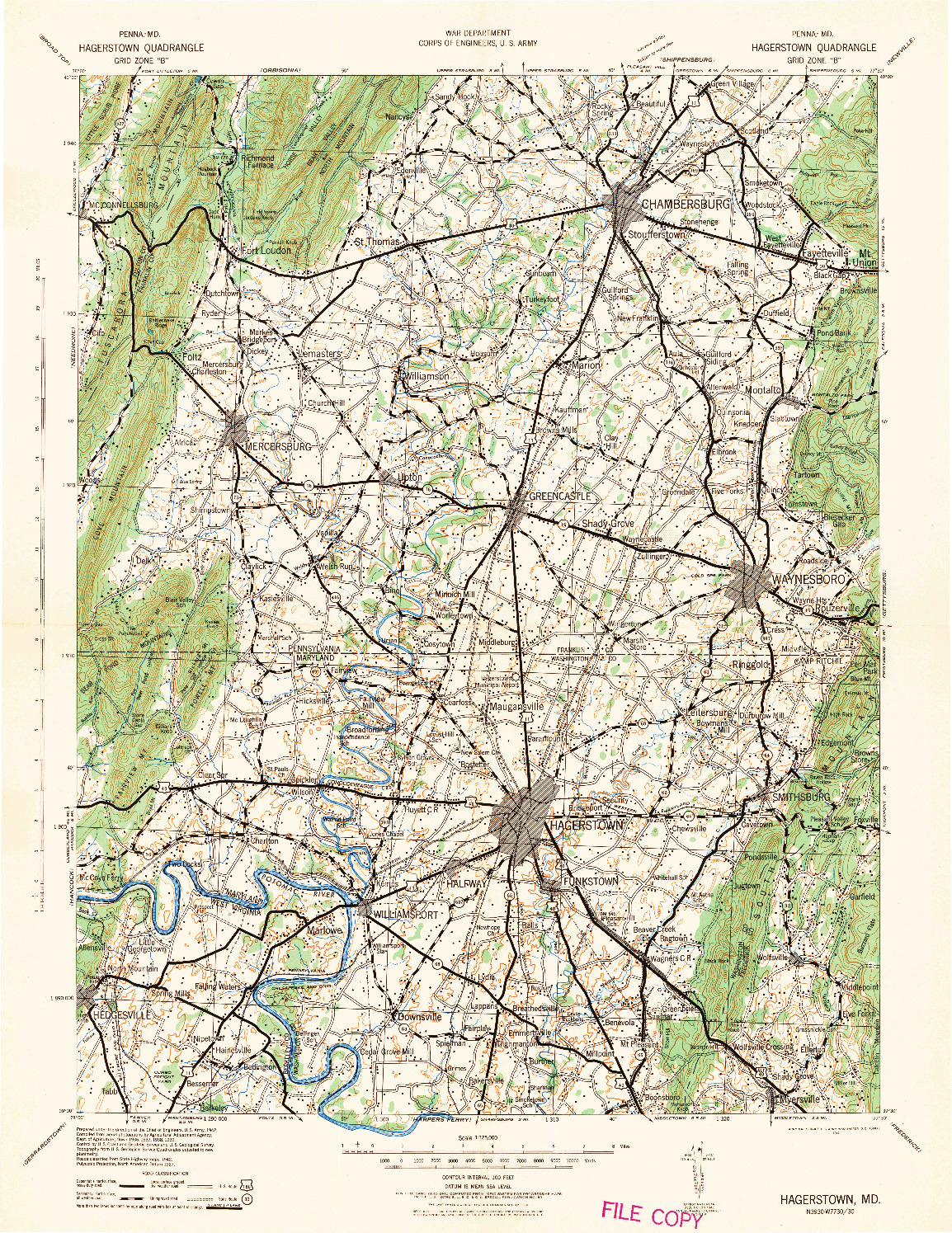 USGS 1:125000-SCALE QUADRANGLE FOR HAGERSTOWN, MD 1942