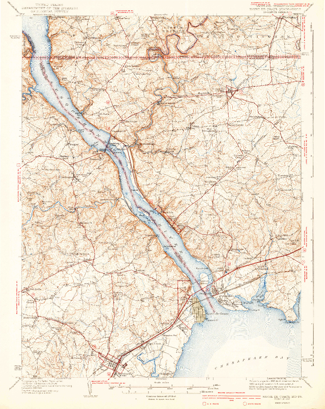 USGS 1:62500-SCALE QUADRANGLE FOR HAVRE DE GRACE, MD 1942