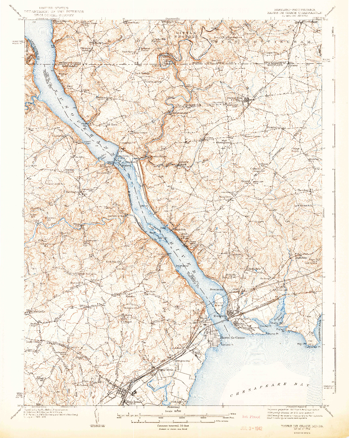 USGS 1:62500-SCALE QUADRANGLE FOR HAVRE DE GRACE, MD 1942