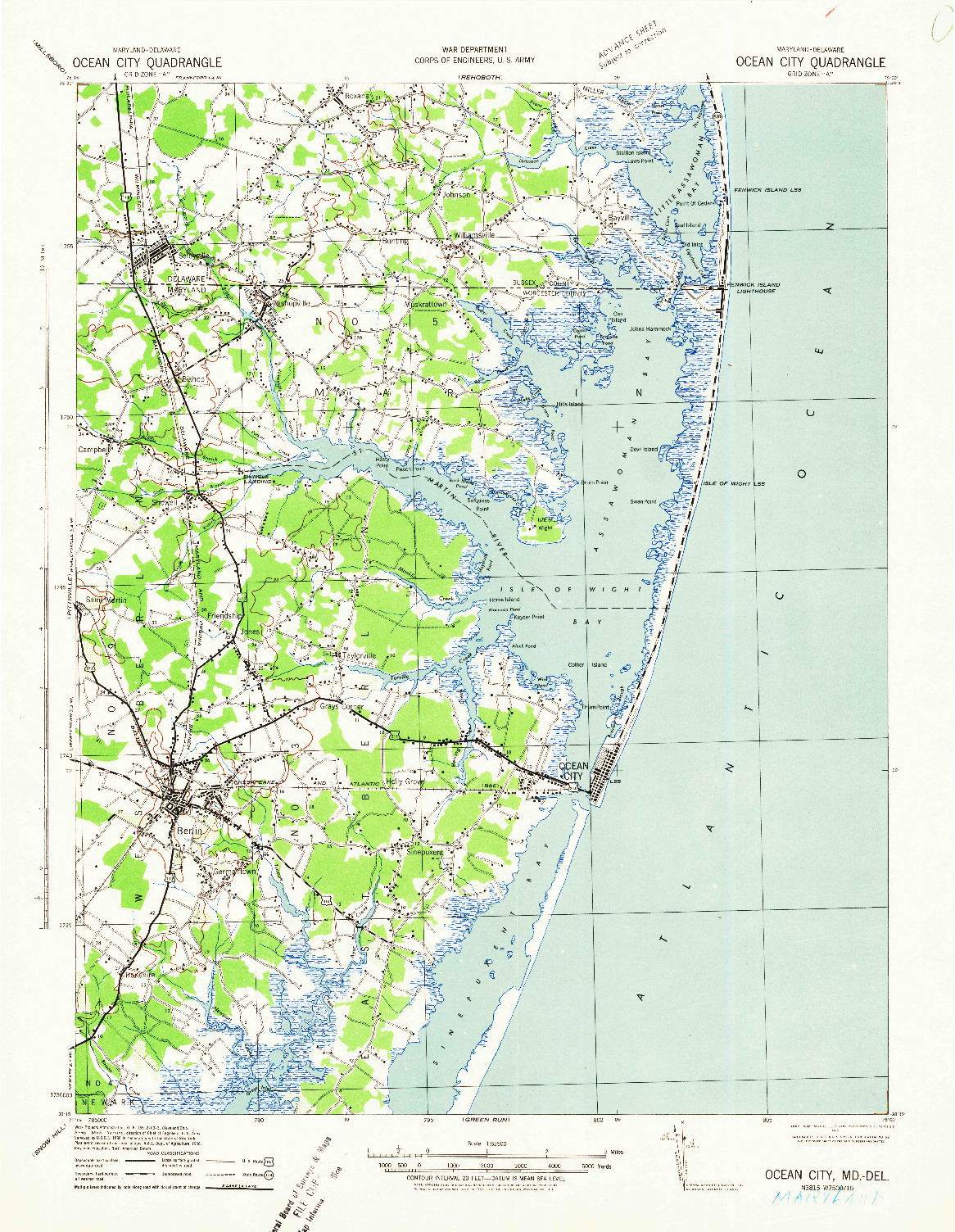 USGS 1:62500-SCALE QUADRANGLE FOR OCEAN CITY, MD 1942