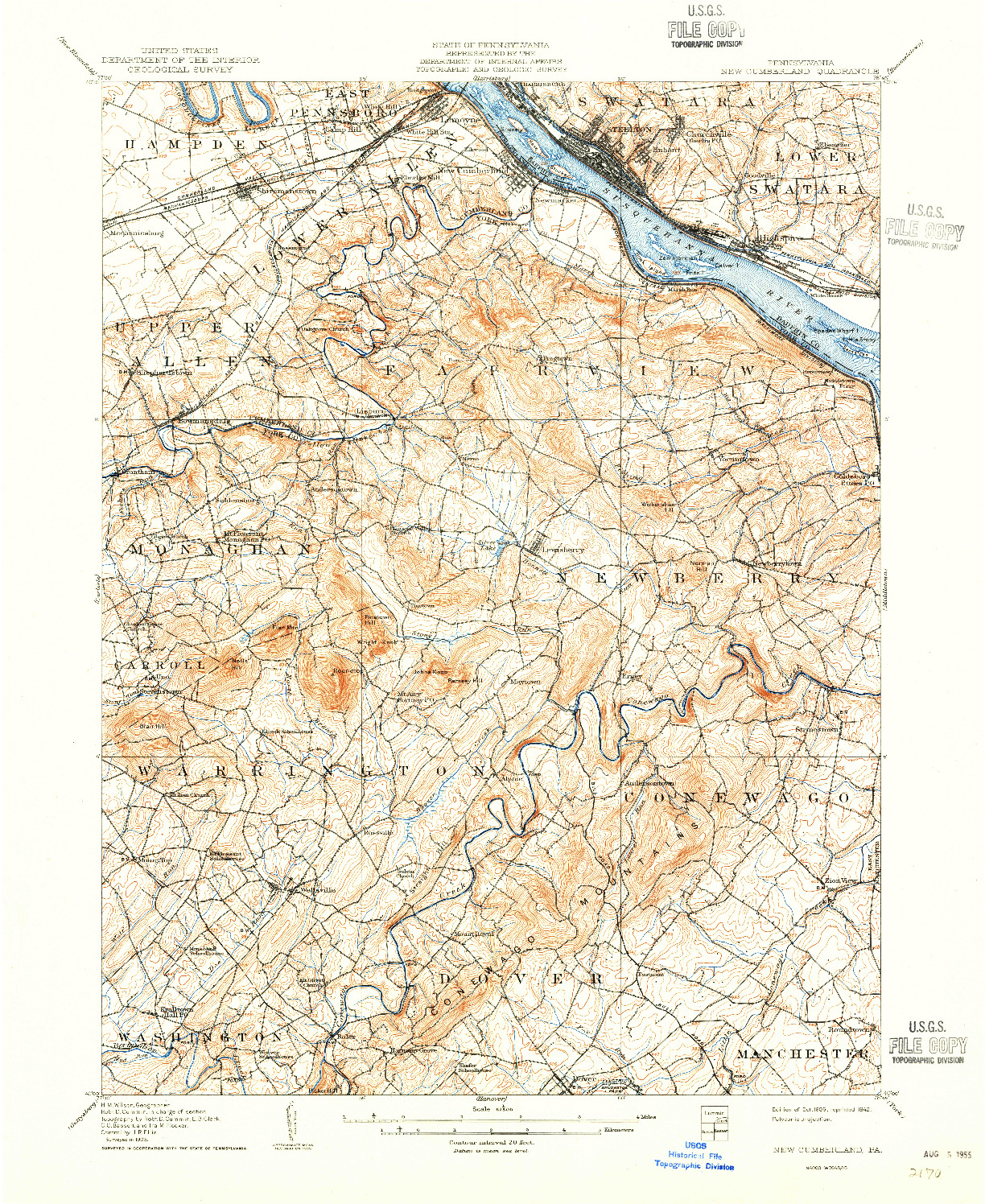 USGS 1:62500-SCALE QUADRANGLE FOR NEW CUMBERLAND, PA 1906