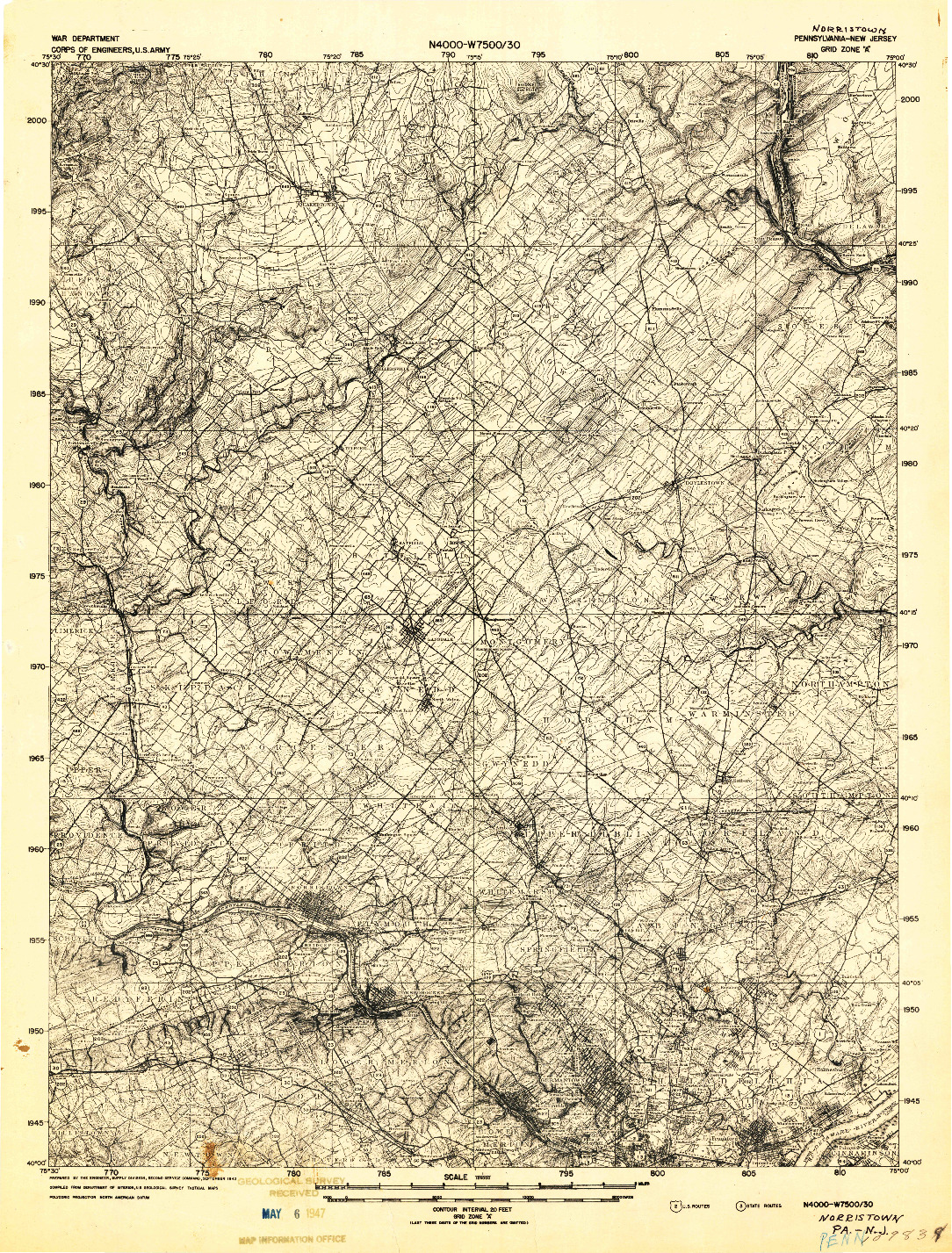 USGS 1:125000-SCALE QUADRANGLE FOR NORRISTOWN, PA 1942