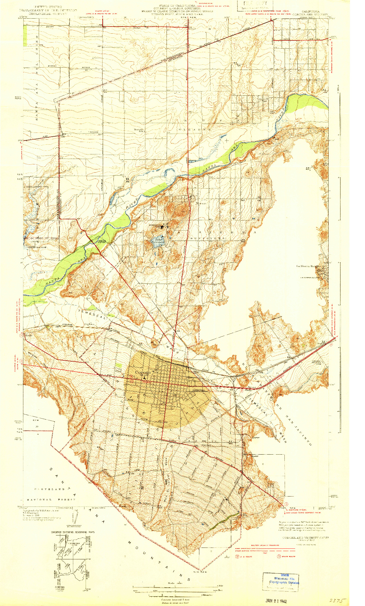 USGS 1:31680-SCALE QUADRANGLE FOR CORONA AND VICINITY, CA 1942