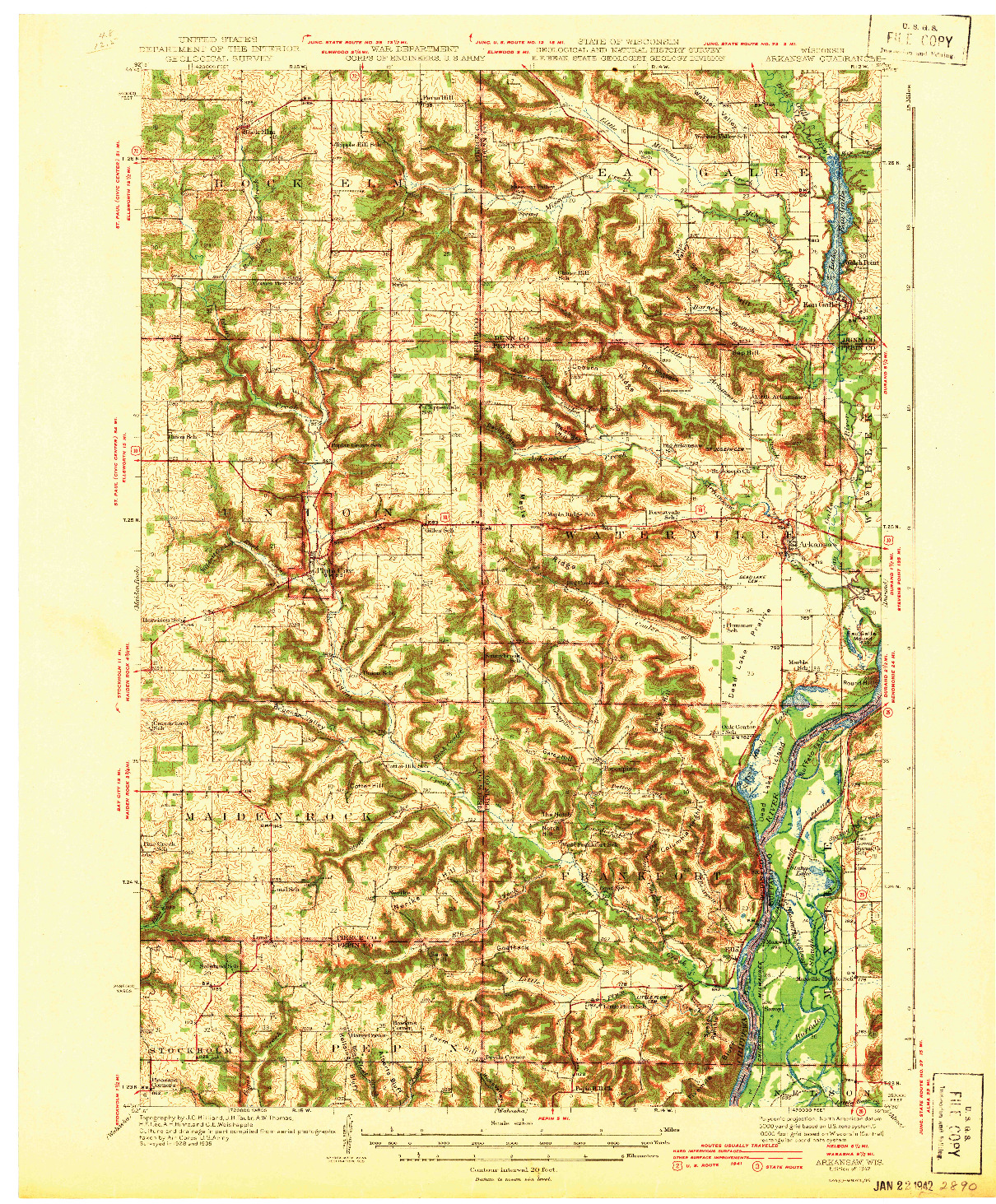 USGS 1:62500-SCALE QUADRANGLE FOR ARKANSAW, WI 1942