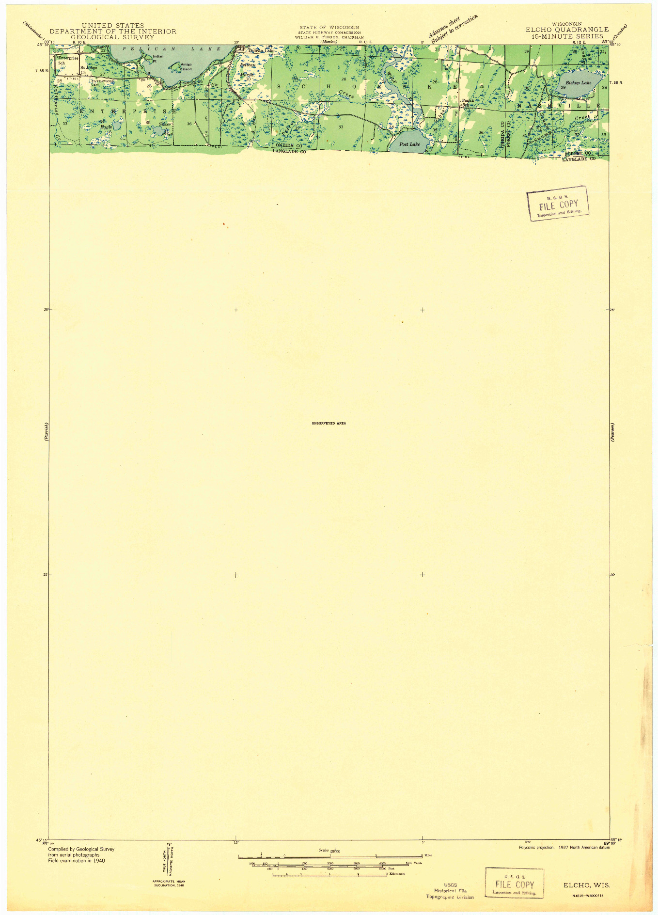 USGS 1:48000-SCALE QUADRANGLE FOR ELCHO, WI 1942