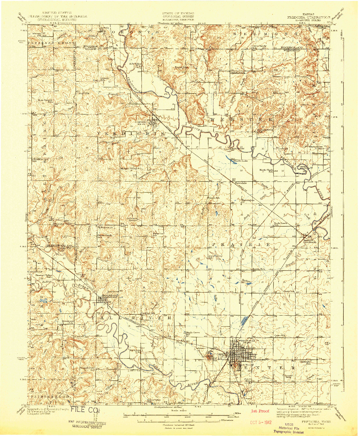 USGS 1:62500-SCALE QUADRANGLE FOR FREDONIA, KS 1942