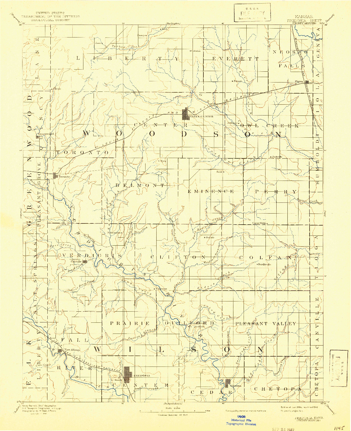 USGS 1:125000-SCALE QUADRANGLE FOR FREDONIA, KS 1894