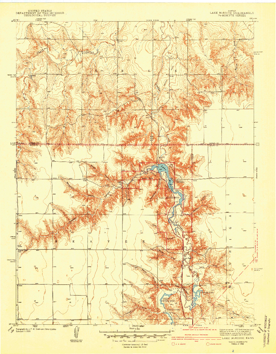 USGS 1:31680-SCALE QUADRANGLE FOR LAKE MC BRIDE, KS 1942