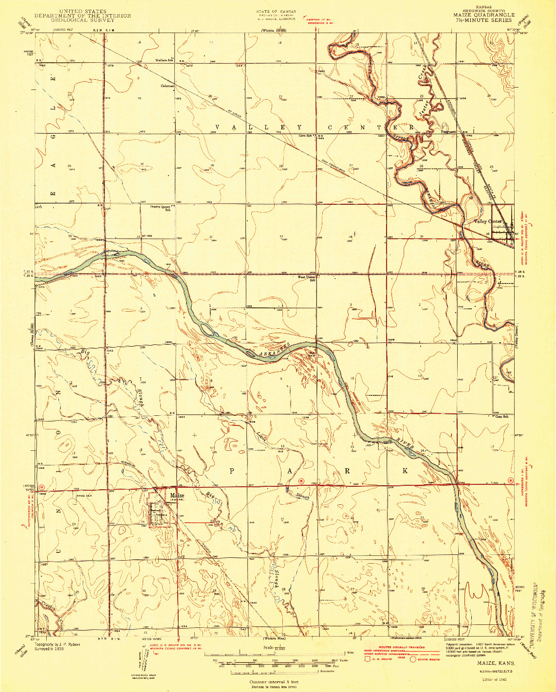 USGS 1:31680-SCALE QUADRANGLE FOR MAIZE, KS 1942