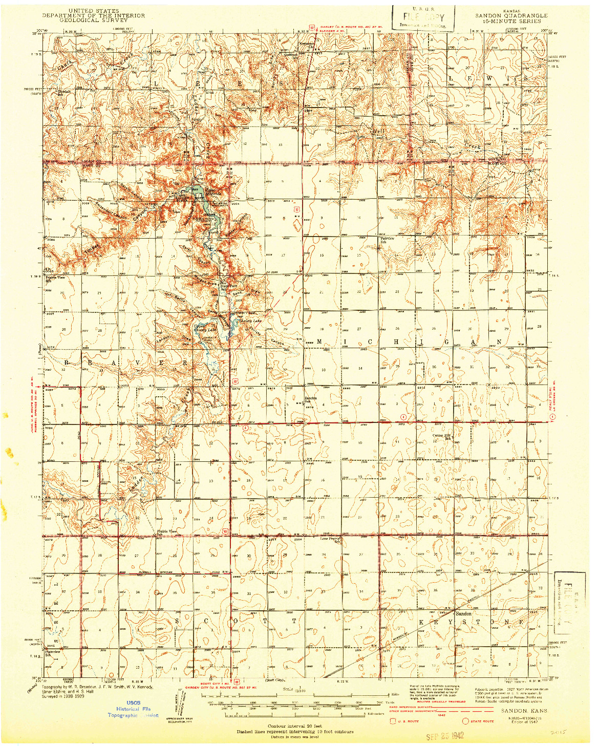 USGS 1:62500-SCALE QUADRANGLE FOR SANDON, KS 1942