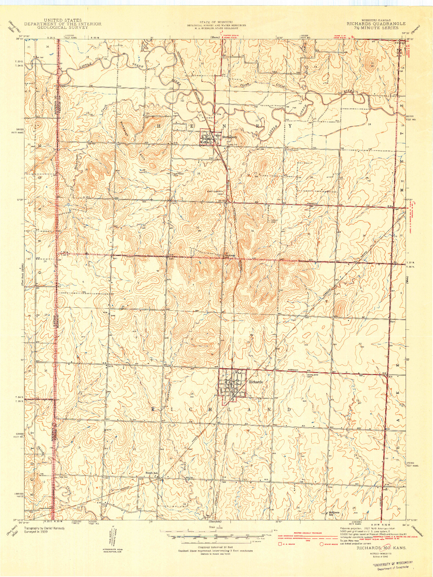 USGS 1:24000-SCALE QUADRANGLE FOR RICHARDS, MO 1942