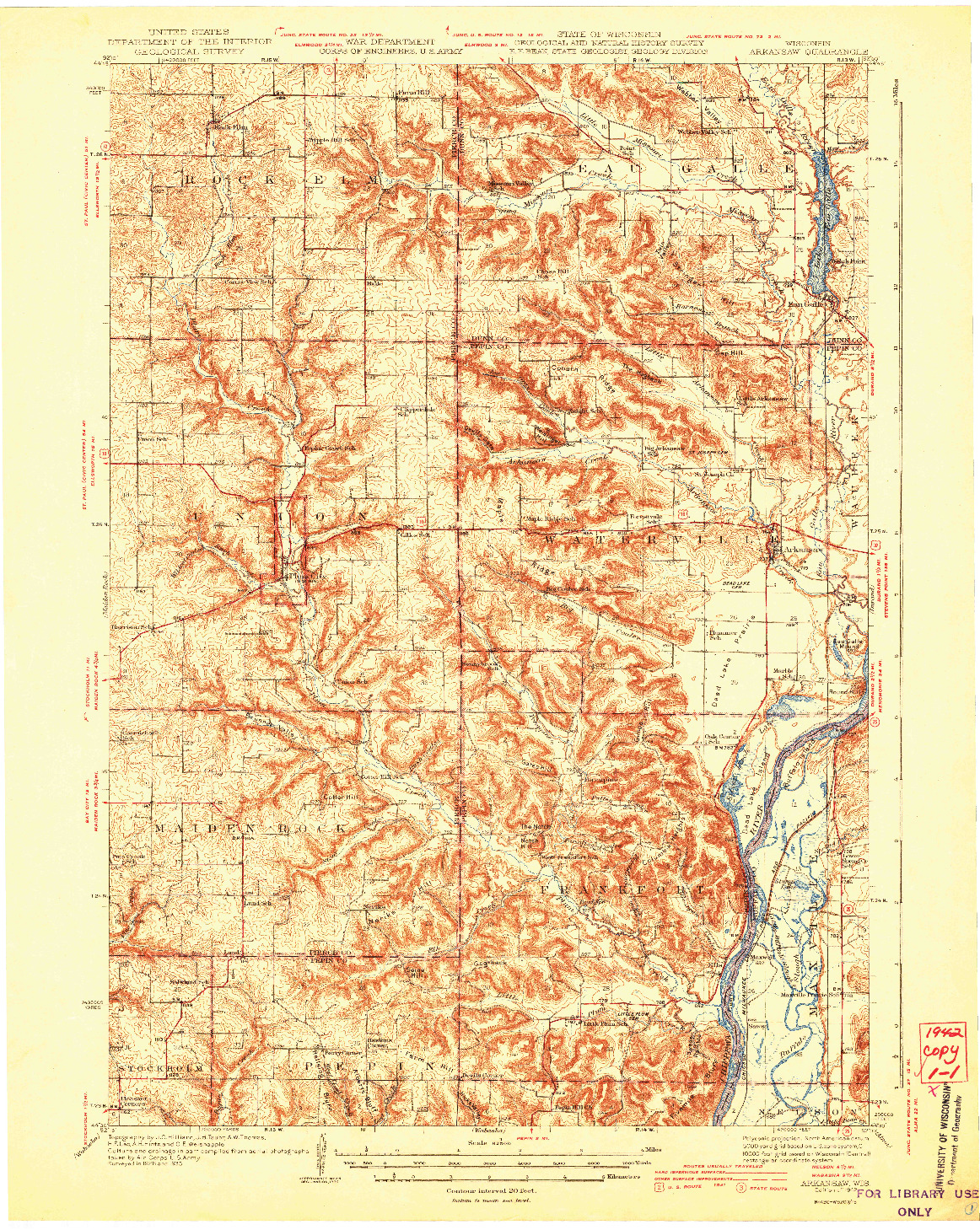 USGS 1:62500-SCALE QUADRANGLE FOR ARKANSAW, WI 1942