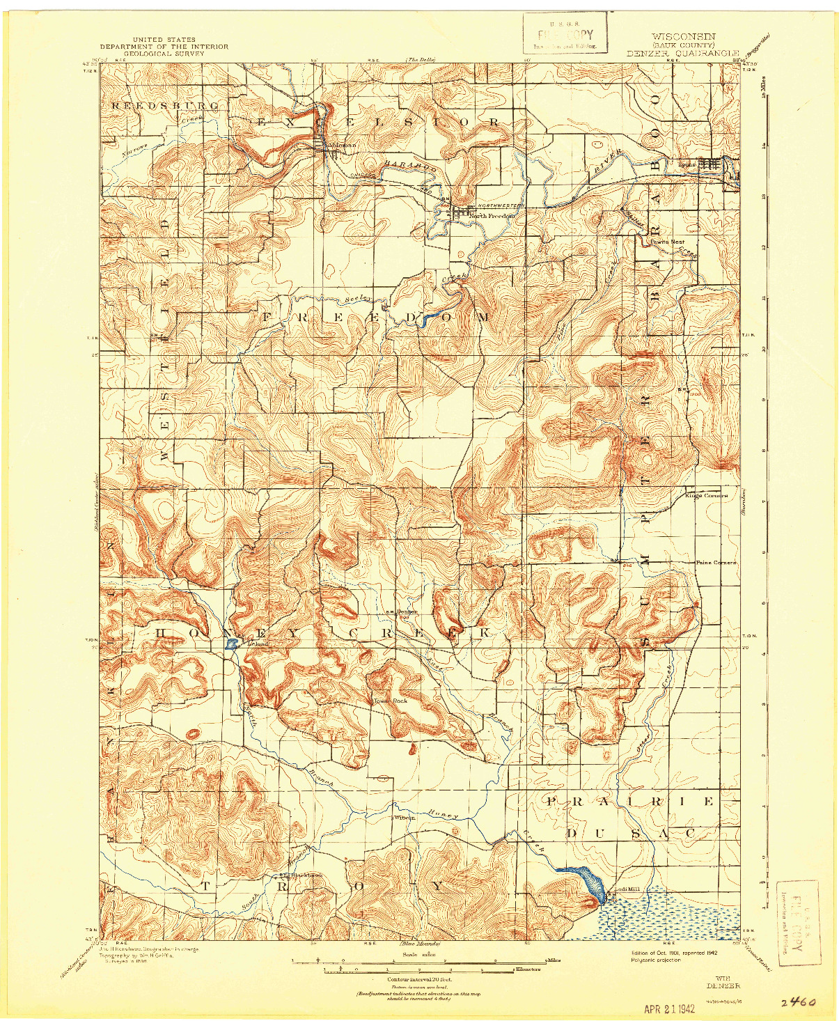 USGS 1:62500-SCALE QUADRANGLE FOR DENZER, WI 1901