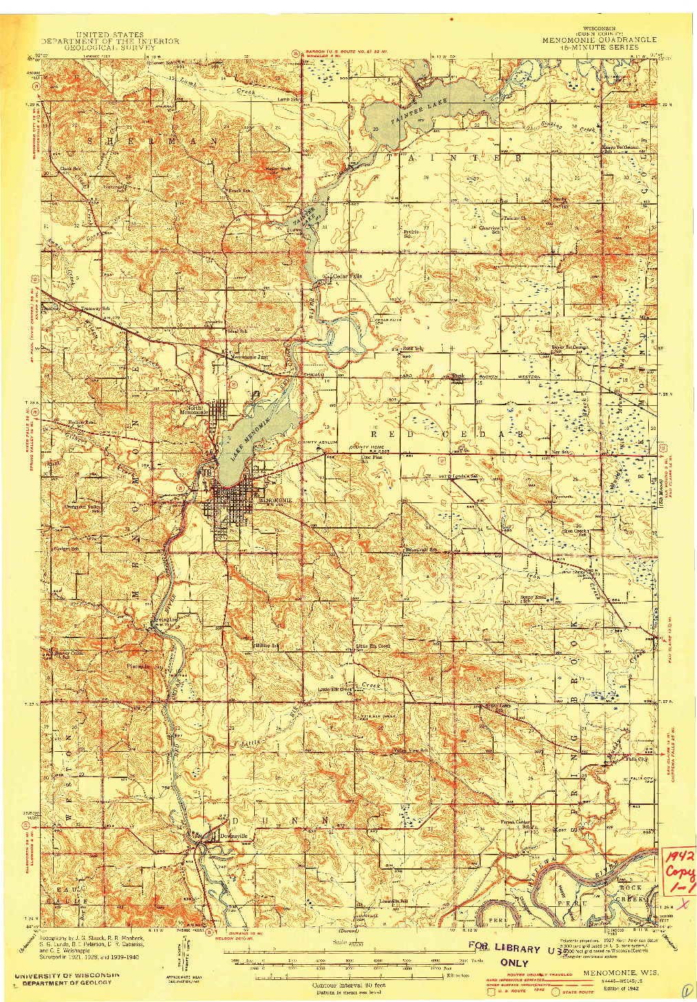USGS 1:62500-SCALE QUADRANGLE FOR MENOMONIE, WI 1942