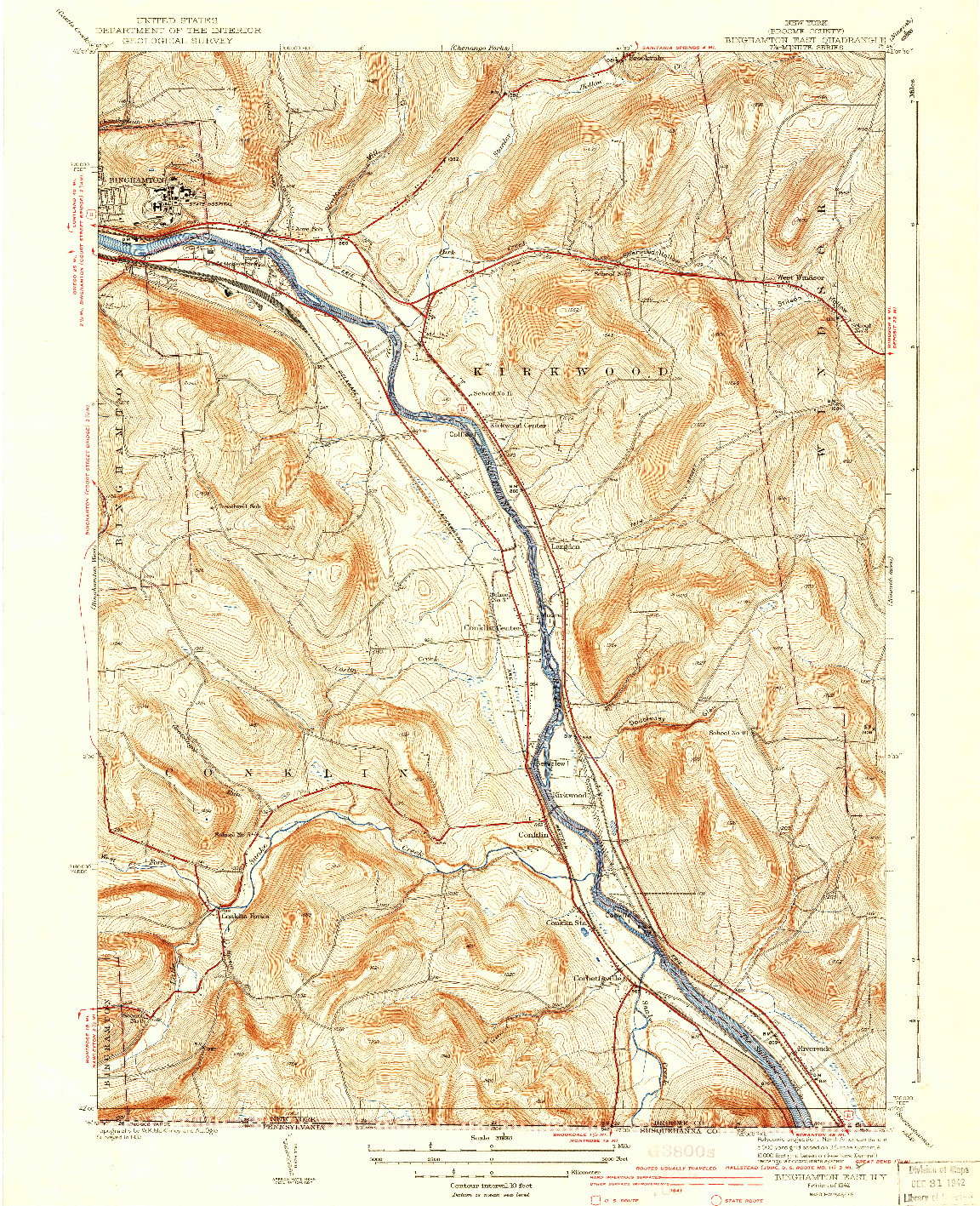 USGS 1:31680-SCALE QUADRANGLE FOR BINGHAMTON EAST, NY 1942