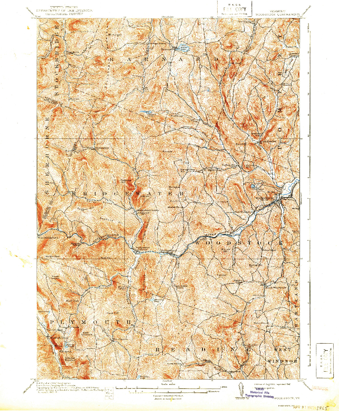 USGS 1:62500-SCALE QUADRANGLE FOR WOODSTOCK, VT 1913