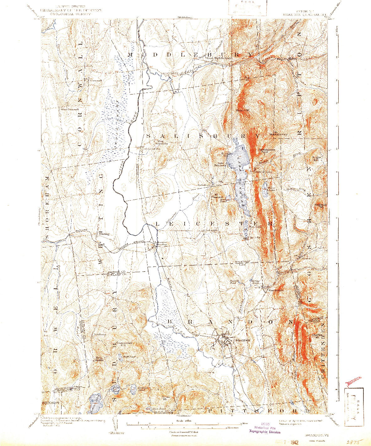 USGS 1:62500-SCALE QUADRANGLE FOR BRANDON, VT 1904