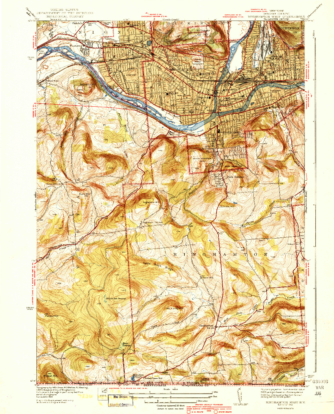 USGS 1:31680-SCALE QUADRANGLE FOR BINGHAMTON WEST, NY 1942