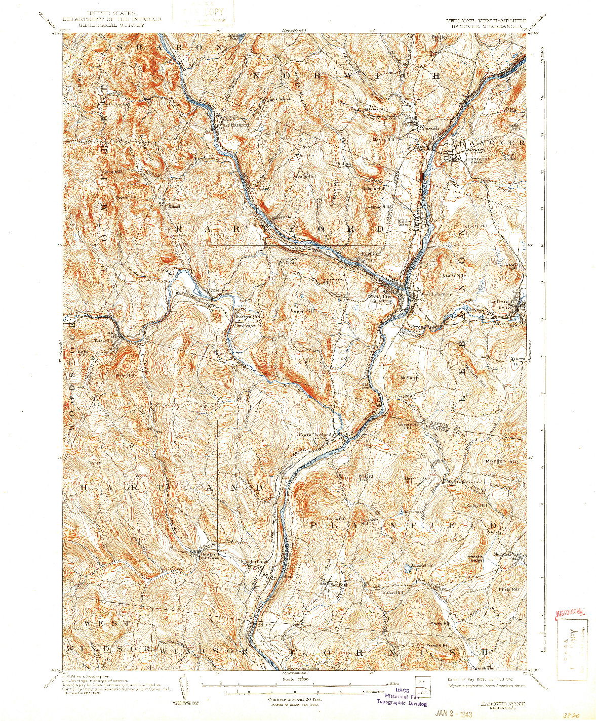 USGS 1:62500-SCALE QUADRANGLE FOR HANOVER, VT 1908